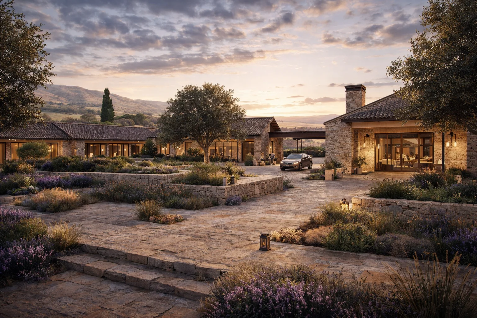 Maison Lavender — entrance at dusk